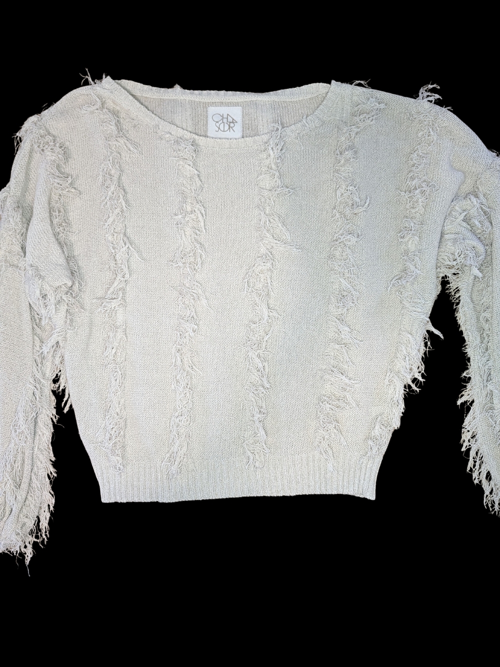 Chasor Cream Fringed Crewneck Sweater